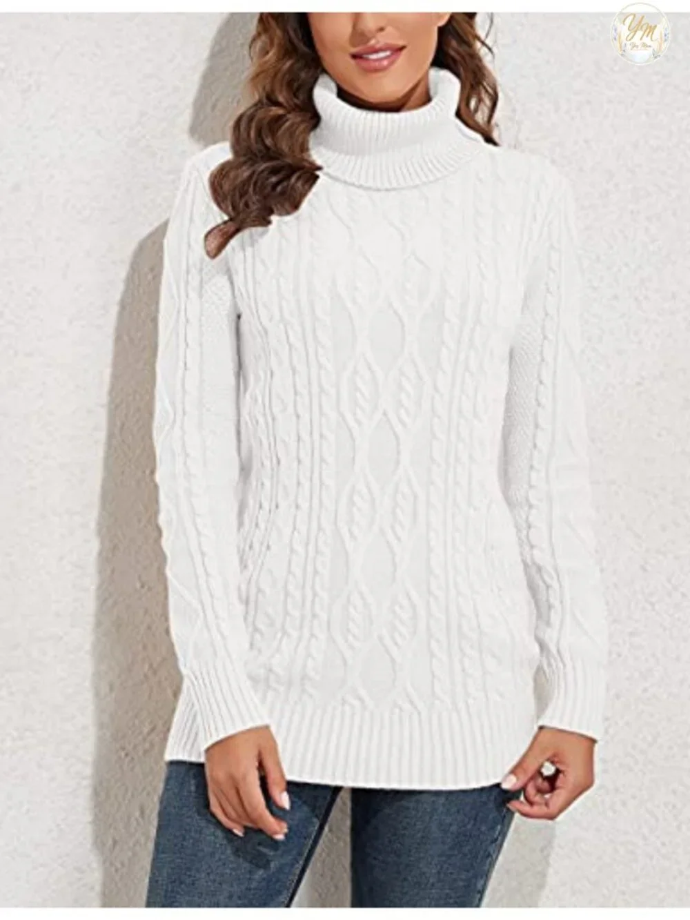 Plus Size Turtleneck Cable Knit Tunic Sweater Women Cozy Long Sleeve Winter Top